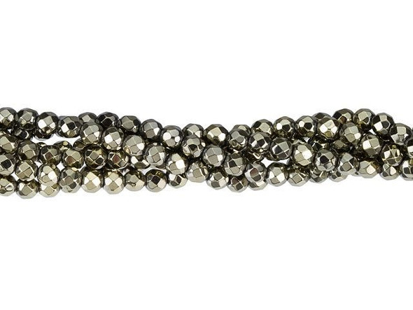 Dakota Stones Pyrite Color-Plated Hematite 4mm Faceted Round Bead Strand