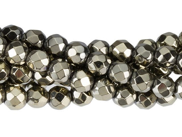 Dakota Stones Pyrite Color-Plated Hematite 4mm Faceted Round Bead Strand
