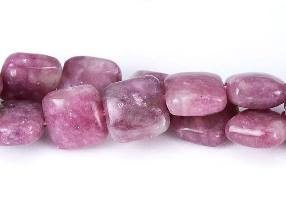 Keep your designs stylish with the Dakota Stones 10mm pink lepidolite square beads. These beads feature a square-shaped with rounded corners and a slightly puffed dimension. You can showcase them in necklaces, bracelets and even earrings. They're great for modern styles. They feature a soft purplish-pink color like that of lilac or lavender. Lepidolite is said to be a calming stone.Because gemstones are natural materials, appearances may vary from piece to piece. Each strand includes approximately 40 beads.