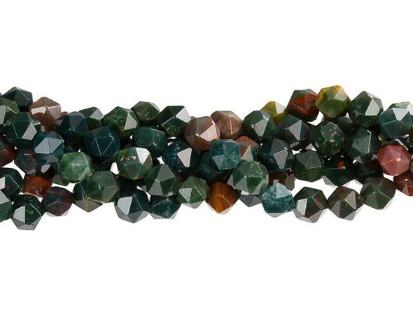 An earthy gleam fills these Dakota Stones gemstone beads. These bloodstone beads feature a round shape with a star cut filled with triangular facets. You'll love using these versatile beads in necklaces, bracelets, and even earrings. They feature dark green and teal colors with hints of brown and terracotta red. They would look great with other earthy colors in autumn designs and would also pair well with copper. Metaphysical Properties: Bloodstone is said to be a stone of courage and wisdom.Because gemstones are natural materials, appearances may vary from piece to piece.