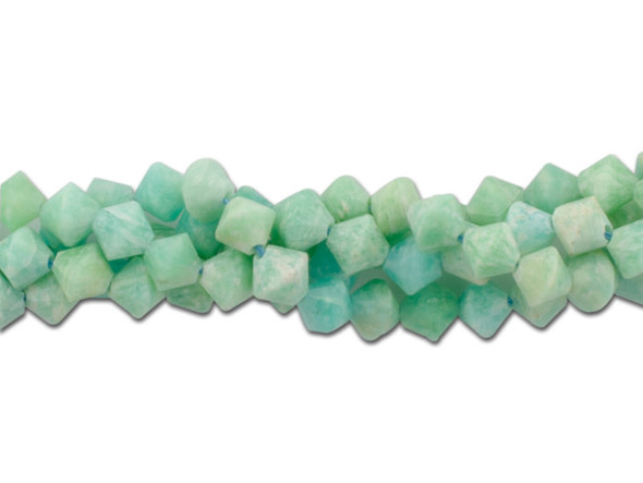 Create glittering gemstone accents in your jewelry designs with these Dakota Stones beads. These beads take on a classic bicone shape with beautiful facets that shine from every angle. You'll love the way they catch the eye in your projects. They are versatile in size, so you can use them in necklaces, bracelets and earrings. They will work anywhere. Brazilian Amazonite is an opaque blue to green to light green stone, often occurring with inclusions of white, yellow or gray and occasionally translucent milky white. It is named for the Amazon River in Brazil, where the stones are thought to have been originally found, however they are not currently sourced from that particular region. Metaphysical Properties: Amazonite is said to balance energy, while promoting harmony and universal love. It is often called the stone of courage and the stone of truth, as it provides the ability to discover truths and integrity. Because gemstones are natural materials, appearances may vary from piece to piece. Each strand includes approximately 64 beads. Dimensions: 6mm, Hole Size: 0.8mm