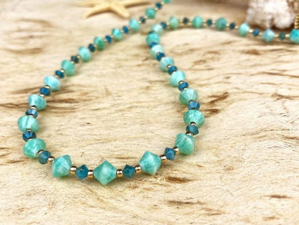 Dakota Stones 6mm Brazilian Amazonite Diamond Cut  Bicone Bead Strand