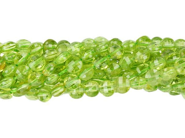 Add gleaming accents to designs with these Dakota Stones beads. These small gemstone beads feature a circular shape with a puffed edge and a diamond-cut faceted face. The surface catches the light in a multitude of directions. Use these small beads as accents of color and shine in all kinds of jewelry projects. Peridot is the birthstone for the month of August. These beads feature a bright and cheerful green color.Because gemstones are natural materials, appearances may vary from piece to piece. Each strand includes approximately 100 beads.