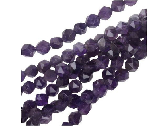 Give your designs a rich gleam with these Dakota Stones gemstones. These amethyst beads feature a round shape with a star cut filled with triangular facets. You'll love using these versatile beads in necklaces, bracelets, and earrings. They deep purple color is a regal touch anywhere. Amethyst is the official birthstone of February. Metaphysical Properties: This stone's name is derived from the Greek word amethystos, meaning "not drunken." People of ancient times believed it to protect the wearer from drunkenness. Today, this gemstone is believed to promote happiness.Because gemstones are natural materials, appearances may vary from piece to piece. Our amethyst beads have nice, deep color, but may show natural inclusions.