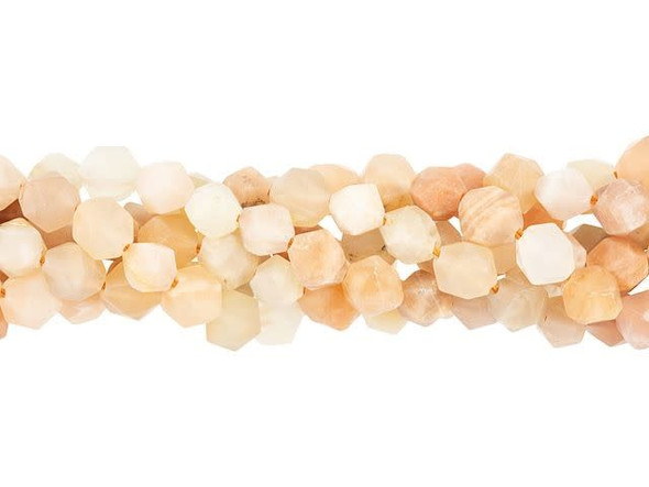 Captivating style fills these Dakota Stones beads. These gemstone beads feature a round shape with a star cut filled with triangular facets. With 20 facets, a star cut gemstone enhances even the most intense colors. It makes a great complement to PRESTIGE bicones and you can try it in wire-wrapping projects, too. You'll love using these beads in matching necklace and bracelet sets. These beads feature peachy pink colors with soft matte surface. Metaphysical Properties: Moonstone is said to be a stone of love and is believed to aid in self-expression. Because gemstones are natural materials, appearances may vary from bead to bead. Each strand includes approximately 63 beads.