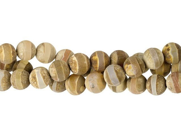 Bring ancient meaning to designs with these Dakota Stones beads. These beads are made to resemble beads first found in Ancient India. The full details of their use in ancient times are unknown, although they were often passed down as prized protective amulets. Authentic Dzi are usually scarred or pitted in places where some of the stone was ground off for use in curative potions. These reproductions are modeled after traditional color, pattern, and finish for Dzi beads. These beads are round in shape and the perfect size for matching necklace, bracelet, and earring sets. They feature stripes of dusty brown color.Because gemstones are natural materials, appearances may vary from piece to piece. Each strand includes approximately 44 beads.