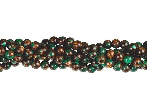 Woodland colors come together in these Dakota Stones beads. These beads are perfectly round in shape, so they will work in a variety of styles. They are small in size, so you can use them as spacers between larger beads. They will make wonderful pops of color for necklaces, bracelets, and earrings. They are made up of malachite and bronzite, so they display dark pine green colors with gold and brown swirls. Pair them with matching pendant sets from Dakota Stones.Because gemstones are natural materials, appearances may vary from bead to bead. Please note that these beads are composite, stone fragments bound together by resin, heat, and pressure. Each strand includes approximately 104 beads.
