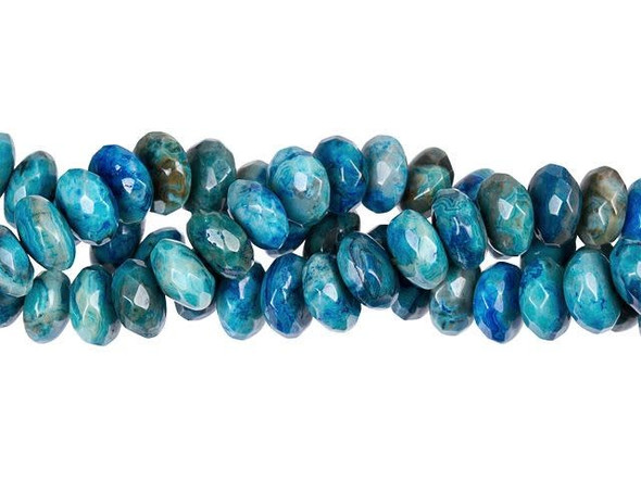 Make a splash in your jewelry designs. These Dakota Stones beads feature a rounded shape and a faceted surface for extra shine. Each bead displays beautiful blue color like rippling water. Mexican crazy lace agate is normally an opaque white gemstone with swirling patterns, but these beads are color enhanced with blue coloring to emphasize these beautiful patterns. Color enhancing is common amongst agates to make them fashionably relevant. They have a Mohs hardness of 6.5-7. Metaphysical Properties: Often called the happy stone, crazy lace agate promotes laughter and optimism. Because gemstones are natural materials, appearances may vary from piece to piece. Each strand includes approximately 24 beads.