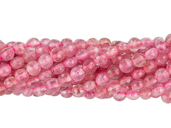 Dakota Stones 4mm Strawberry Quartz Diamond Cut Faceted Coin Bead Strand