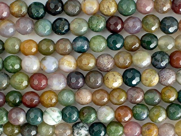 You'll love the look of these Dakota Stones 6mm fancy Jasper faceted round beads. These beads feature a classic shape that will work anywhere. The faceted surface adds extra shine to each bead. They are versatile in size, so you can use them in necklaces, bracelets and earrings. These beads feature earthy green colors, along with rust red, beige, amber and dusky rose. Metaphysical Properties: Fancy Jasper is said to bring mental clarity and eliminate depression and stress.Because gemstones are natural materials, appearances may vary from piece to piece. Each strand includes approximately 34 beads. 
