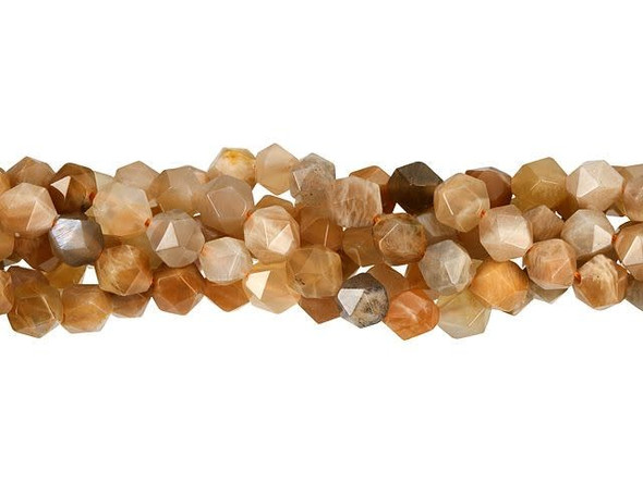 Give your designs unique accents with these Dakota Stones beads. These gemstone beads feature a round shape with a star cut filled with triangular facets. They are versatile in size, so you can use them in necklaces, bracelets, and even earrings. These beads feature peachy pink colors with hints of glittering sheen. Metaphysical Properties: Moonstone is said to be a stone of love and is believed to aid in self-expression.Because gemstones are natural materials, appearances may vary from piece to piece. Each strand includes approximately 60 beads.
