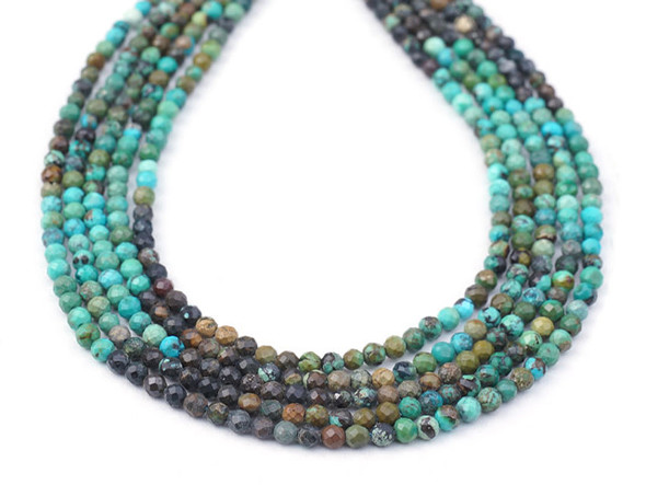 Dakota Stones Hubei Turquoise 3mm Multi Blue Black Round Faceted Banded 15-16" Bead Strand