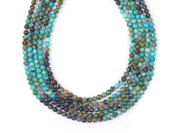 Dakota Stones Hubei Turquoise 3mm Multi Blue Black Round Faceted Banded 15-16" Bead Strand