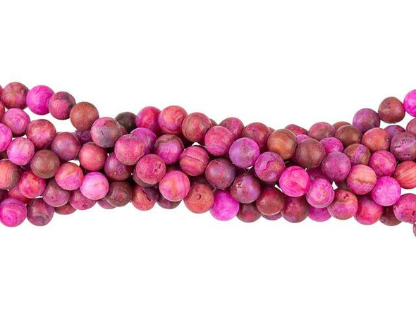 Put a pop of pink in your style with these Dakota Stones beads. These gemstone beads are perfectly round in shape and feature a small size. Use them as spacers between larger beads or as hints of color. They will work in necklaces, bracelets, and even earrings. Mexican crazy lace agate is normally an opaque white gemstone with swirling patterns, but these beads are color enhanced to emphasize these beautiful patterns. Color enhancing is common among agates to make them fashionably relevant. Metaphysical Properties: Often called the happy stone, crazy lace agate promotes laughter and optimism.Because gemstones are natural materials, appearances may vary from piece to piece. Each strand includes approximately 52 beads.