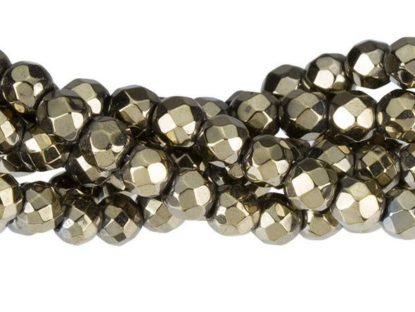 Dakota Stones Pyrite Color-Plated Hematite 3mm Faceted Round Bead Strand