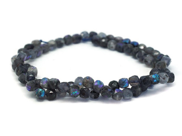 Dakota Stones 5mm Iolite Faceted Rainbow Plated Natural Cube - 15-16 Inch Bead Strand