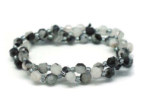 Dakota Stones Black Tourmalinated Quartz 6mm Faceted Energy Prism - 15-16 Inch Bead Strand