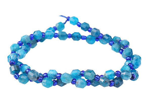 Energize your designs with this Dakota Stones blue apatite faceted 6mm energy prism bead strand. The beads on this strand feature a faceted cut helping them catch the light. This strand features spacers between each of the beads, so you could use it as-is, or string the beads into a design. The name apatite derives from the Greek word "apate," meaning to deceive, because it is often mistaken for other stones. The color of this material is such a vibrant blue that it is difficult to believe it could be found naturally. But this color is natural. Metaphysical Properties: Often called a dual-action stone, blue apatite is used to achieve goals. It removes negativity, confusion and stimulates the mind to expand knowledge and truth. It is a great stone for encouraging inspiration and is famous for deepening meditation. Because gemstones are natural materials, appearances may vary from piece to piece.