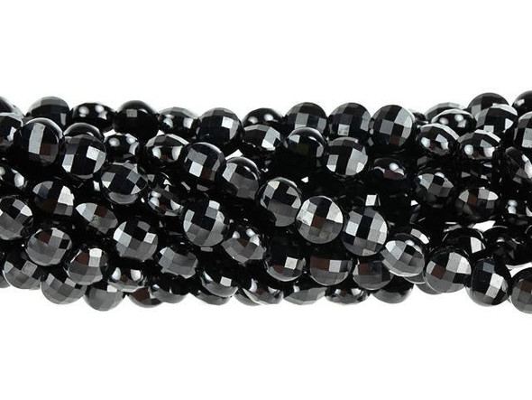 Add gleaming accents to designs with these Dakota Stones beads. These small gemstone beads feature a circular shape with a puffed edge and a diamond-cut faceted face. The surface catches the light in a multitude of directions. Use these small beads as accents of color and shine in all kinds of jewelry projects. They feature gleaming black color, for a striking style you'll love.Because gemstones are natural materials, appearances may vary from piece to piece. Each strand includes approximately 100 beads.