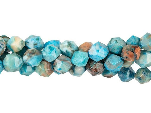 Bring fun color to designs with these Dakota Stones beads. These gemstone beads feature a round shape with a star cut filled with triangular facets. With 20 facets, a star cut gemstone enhances even the most intense colors. It makes a great complement to PRESTIGE Crystal Components bicones and you can try it in wire-wrapping projects, too. Mexican crazy lace agate is normally an opaque white gemstone with swirling patterns, but these beads are color enhanced with blue coloring to emphasize these beautiful patterns. Color enhancing is common amongst agates to make them fashionably relevant. Metaphysical Properties: Often called the happy stone, crazy lace agate promotes laughter and optimism. Because gemstones are natural materials, appearances may vary from bead to bead. Each strand includes approximately 48 beads.