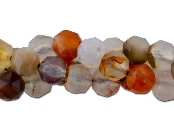 Warm colors fill these Dakota Stones 6mm Madagascar dendritic agate double heart star cut beads. These beads feature diamond cut double heart facets that help them catch the light. These gemstone beads feature a range of brown shades from beige to dark brown, as well as some orange colors. Agate is one of many varieties of banded Chalcedony, prized throughout history for its beautiful colors and patterns. Metaphysical Properties: Madagascar Agate is regarded as a Dream Stone, useful in helping accomplish one&rsquo;s dreams. This stone represents relaxation and contentment. Because gemstones are natural materials, appearances may vary from piece to piece. Each strand includes approximately 64 beads. Dimensions: 6mm