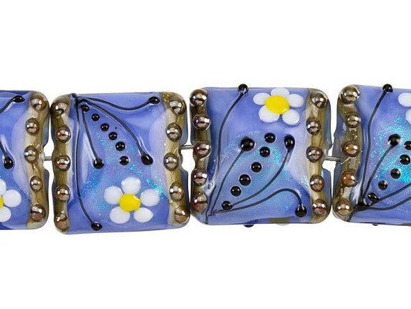 Arctic Blue Florals Pillow Bead Strand (4 pcs)