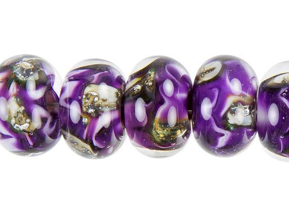 Majestic style fills these Grace Lampwork beads. These glass lampwork beads feature a classic roundel shape. Each bead features swirls of purple and white, with flecks of silver. You can use these beads in long necklace strands, chunky bracelet styles, and even in earrings. They would look great with shining silver accents.This item is handmade, so appearances may vary.