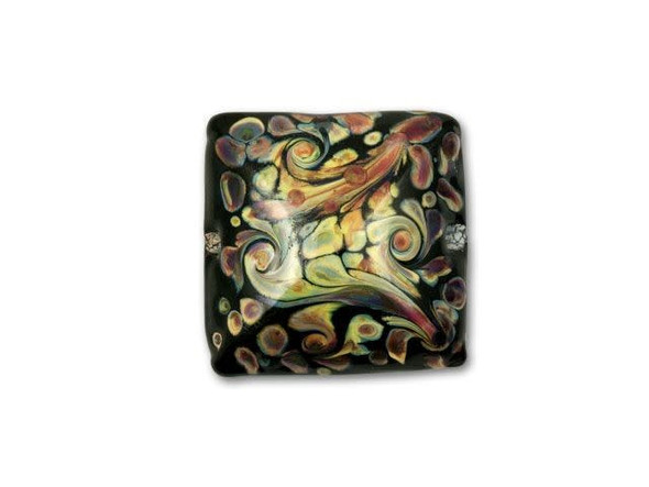 The intense detail and craftsmanship of this artisan lampwork bead makes it a perfect focal piece for your jewelry designs. Each bead is handcrafted in the USA using Murano and German glass. This square bead features swirling patterns on a black background, for a mesmerizing display of style. Use this bead as the focal point in a bracelet, or try it in bead embroidery.This item is handmade, so appearances may vary. Length 26mm, Width 26mm