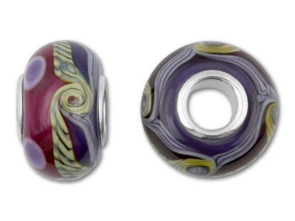Bright Pink and Purple Silver-Lined Lampwork Roundel Bead