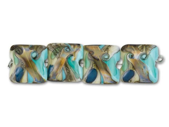 Turquoise and Ivory Pillow Bead (4pcs) Strand