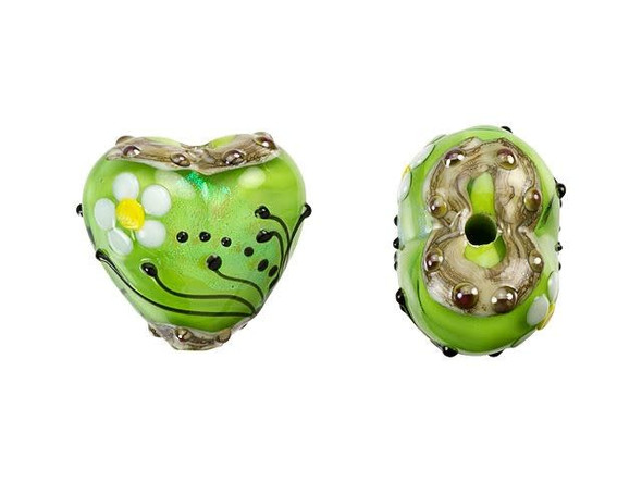 Spring Green Florals Heart Focal Bead