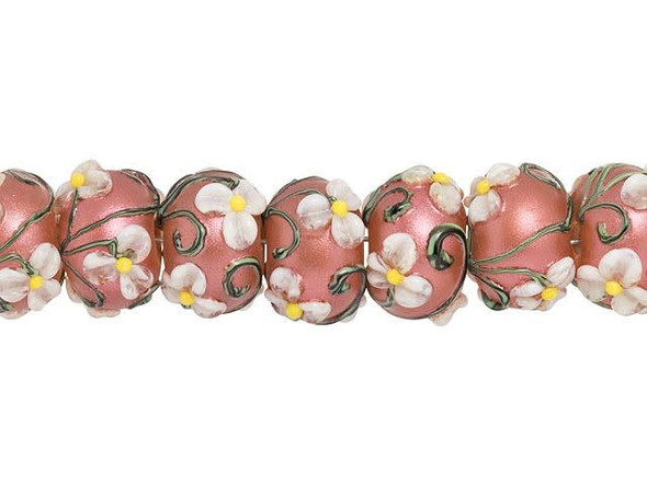 Ivory Mist Flower on Coral Rondelle Bead Strand (7 pcs)