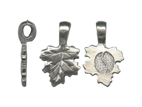 Antiqued Pewter Plated Glue-On Jewelry Bail, Cast, Small Leaf (10 Pieces)