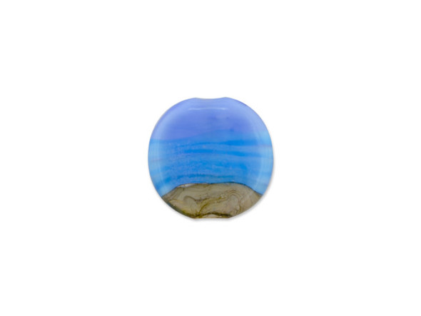 You&rsquo;ll love the look of this Grace Lampwork bead. This bead is circular in shape and features a domed dimension on the front that allows the design to stand out even more.  The front is decorated with a raised design of a pink flamingo in front of a brown and blue background. The back is flat and smooth so it will rest comfortably when worn. You can use this bead as a focal in bead embroidery or string it onto a head pin for a quick pendant. This item is handmade, so appearances may vary Dimensions: 25mm, Hole Size: 2.5mm