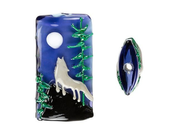 Capture the essence of wild nature with the stunning Grace Lampwork Wolf Howling at the Moon Kalera Focal Bead. This exquisite piece by the renowned brand Grace Lampwork Beads is made of high-quality glass and measures 38.1 x 21.3mm, serving as the perfect centerpiece for any DIY jewelry masterpiece. The intricate detailing of the Wolf Howling at the Moon design will surely catch everyone's attention and leave a lasting impression. Add this unique and eye-catching focal bead to your collection today, and let your creativity roam free with endless possibilities for unforgettable creations.