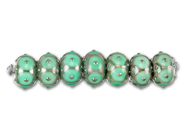 Metallic with Turquoise Dots Roundel Bead (7 pcs) Strand