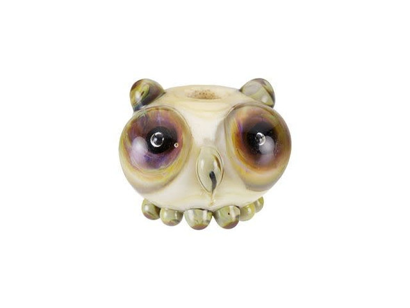 Sweeten up your style with a cute accent. This owl bead from Grace Lampwork takes on a rounded shape and is complete with wonderful details like wide eyes, tufted ears, and little feet. You'll immediately fall in love with this little guy. String it onto a head pin for an instant pendant. The neutral colors of this bead are sure to complement any color palette.This item is handmade, so appearances may vary. Length 9-9.5mm, Width 15-15.5mm