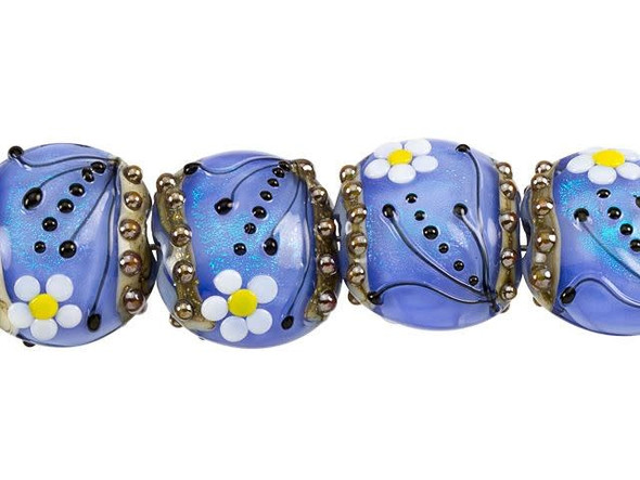 Arctic Blue Florals Lentil Bead Strand (4 pcs)