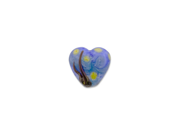 Bring the beauty of a starry night to your designs with this Grace Lampwork bead. This bead in inspired by the famous painting &ldquo;The Starry Night&rdquo; by Vincent van Gogh. This bead features a heart shape and a puffed dimension that will stand out in your jewelry designs. Showcase this bead in a stringing project, dangle it from a head pin for a quick pendant, and more. It will make a bold statement anywhere. This item is handmade, so appearances may vary. Dimensions: 20 x 19mm, Hole Size: 2.5mm