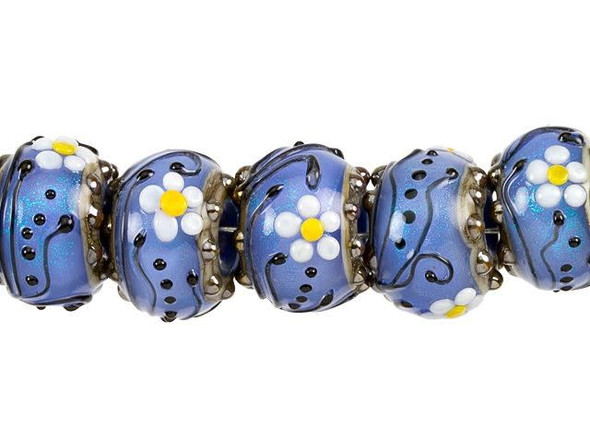 Arctic Blue Florals Roundel Bead Strand (7 pcs)