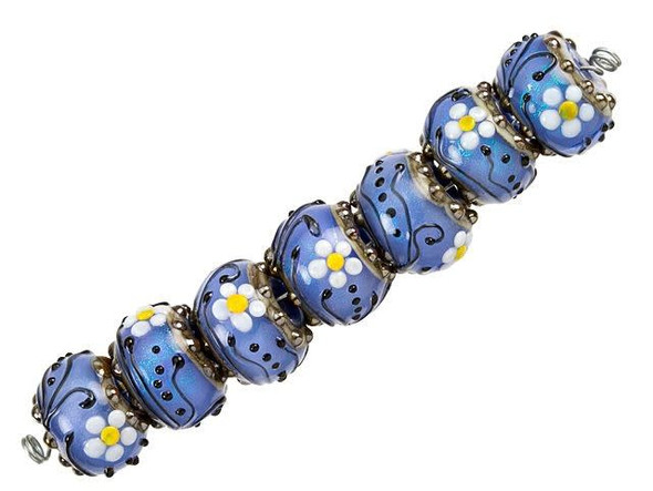 Arctic Blue Florals Roundel Bead Strand (7 pcs)