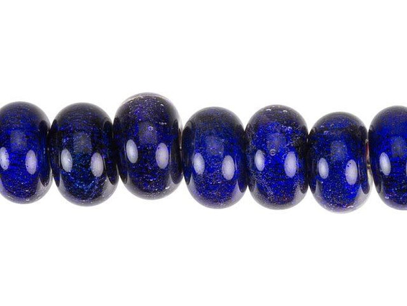 Bring the bold style of blue to your designs. These Grace Lampwork beads feature deep blue color that lights up from within. The beads feature a classic roundel shape that will work in a variety of styles. Try them as spacers in necklaces and bracelets or make them the focal of an earring design. They would look great contrasted with bright silver in a winter-themed design, or use them in an ocean theme.This item is handmade, so appearances may vary. Diameter 10-10.5mm, Length 5.5-6mm