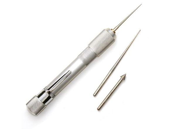 Take your DIY jewelry making to the next level with The Beadsmith Economy Diamond Tip Bead Reamer. This tool is an absolute must-have for any serious craftsman, boasting a hollow aluminum handle and brass chuck that ensure longevity and durability. But what really sets this bead reamer apart are its three included points: the 45 Degree Edging Point, which smoothes bead edges to reduce wear on string, cord, thread, and wire, as well as the Small and Large Reaming Points, which can be used to straighten, smooth, and enlarge holes in ceramic, glass, stone, and other types of beads. This bead reamer can even enlarge holes ranging from .5mm to 5.25mm, ensuring your beads fit snugly and securely onto your projects. Give your creations that professional touch with The Beadsmith Economy Diamond Tip Bead Reamer – your new go-to tool for effortless precision.