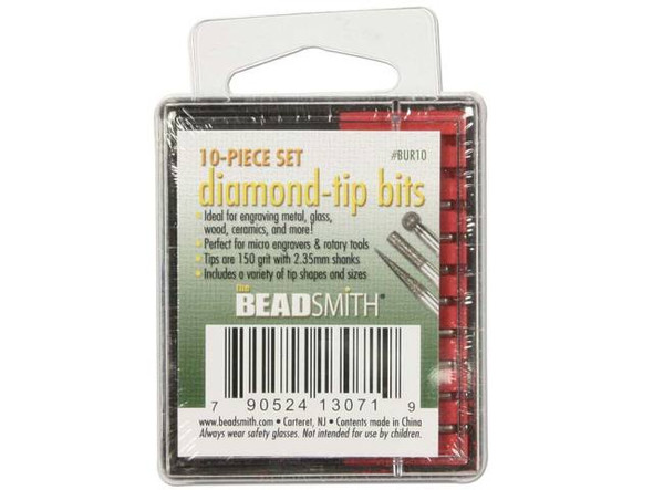 The Beadsmith 10-Piece Diamond-Tip Drill Bits For Engraving - 150 Grit/2.35mm Shanks