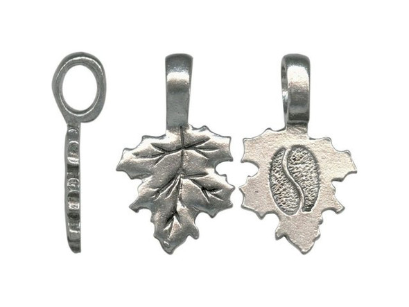 Antiqued Pewter Plated Glue-On Jewelry Bail, Cast, Large Leaf (10 Pieces)