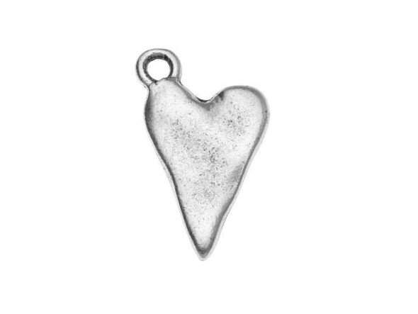 Add something sweet to your designs with this Nunn Design primitive drop heart charm. This charm has a simple elongated heart shape. There is a loop at the top corner of the charm so it is easy to use in your designs. You can use it with other charms, or even use it alone as a pendant. It features a versatile silver color. Dimensions: 17.3 x 10mm, Hole Size: 2.1mm