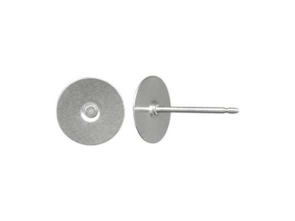 Titanium Earring Post Finding w 8mm Stainless Steel Flat Pad - 9.5mm Post (100 pcs)