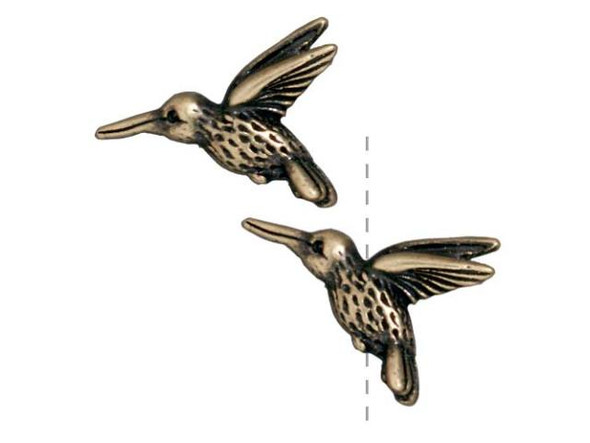 Capture the essence of nature in your DIY jewelry designs with this beautiful TierraCast Brass Oxide Finish Pewter Hummingbird Bead. The stunning detail and oxidized finish lend a vintage feel to your creations, while the beading hole allows the hummingbird to appear to hover in your designs. String a couple of these bird beads onto your favorite necklace or turn them into dangles for a pair of unique earrings. These high-quality, lead-free pewter beads are made in the USA with attention to detail and quality, making them the perfect complement for vintage-inspired designs. Let the sweet hummingbird bring your handmade accessories to life!