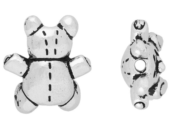 TierraCast Fine Silver Plated Pewter Teddy Bear Beads 14mm (2 Pieces)