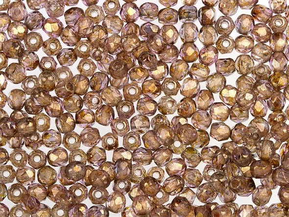 Fire-Polish 2mm : Luster - Transparent Gold/Smokey Topaz (50pcs)